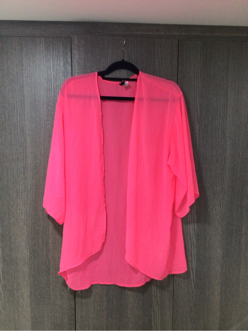 Divided Neon Pink Sheer Open-Front Swim Coverup